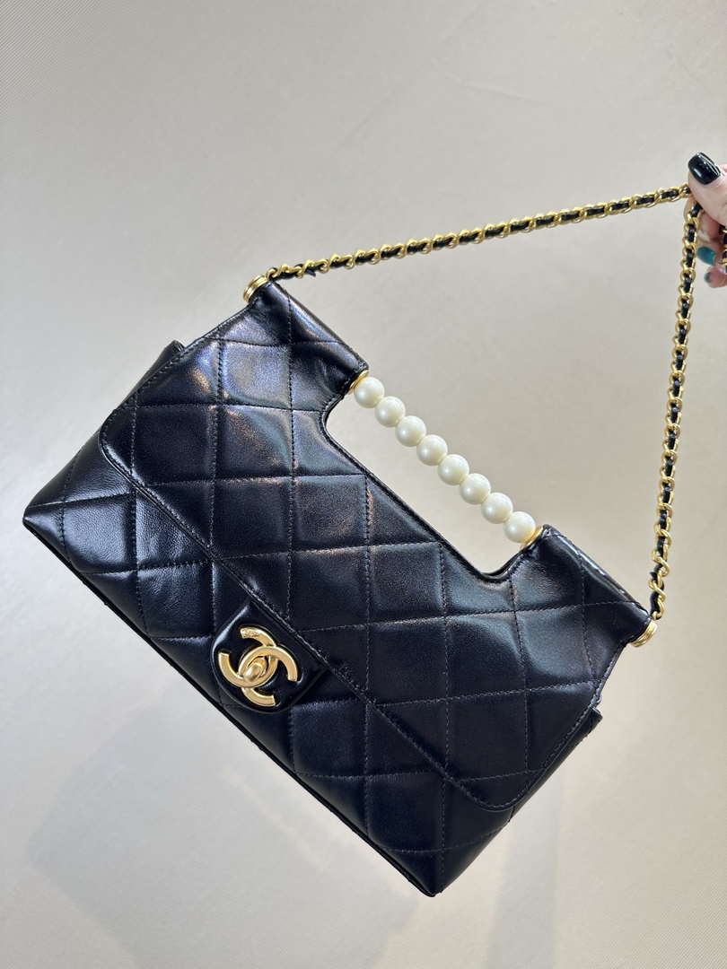 Chanel AS5390 25P Limited Edition Pearl Handle Flap Bag Black Lambskin - Default Title - View 10