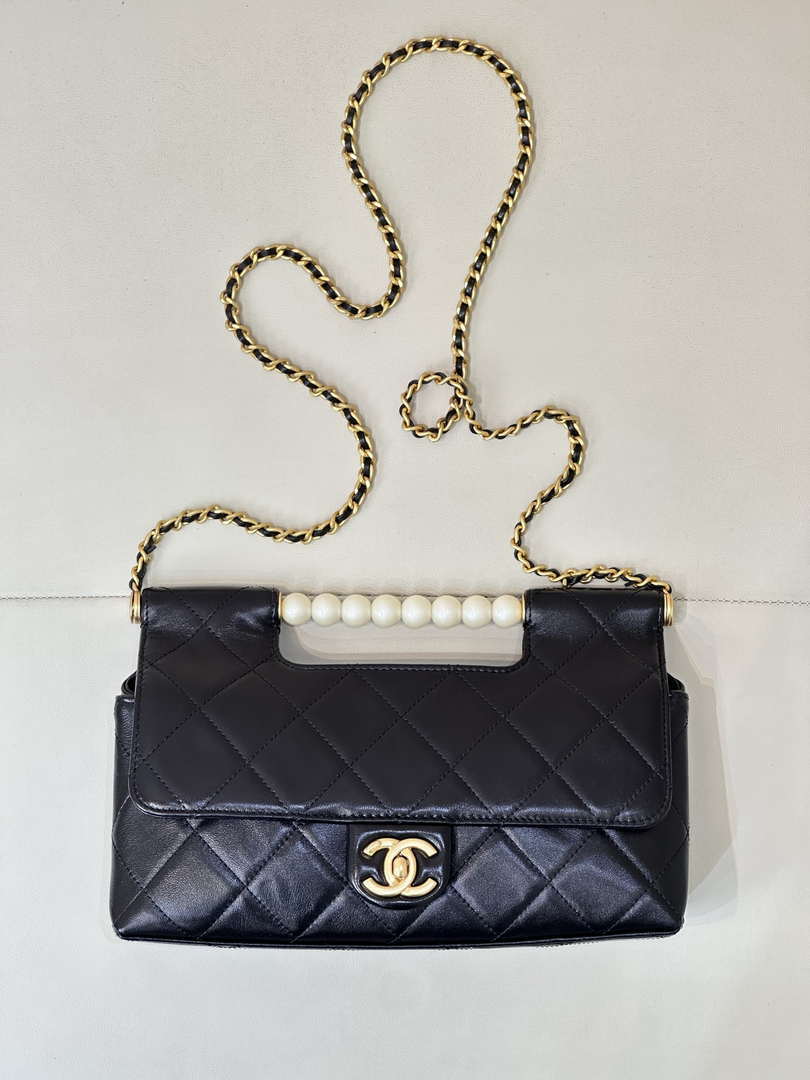 Chanel AS5390 25P Limited Edition Pearl Handle Flap Bag Black Lambskin - Default Title - View 15