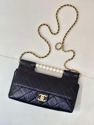 Chanel AS5390 25P Limited Edition Pearl Handle Flap Bag Black Lambskin - Default Title - View 16