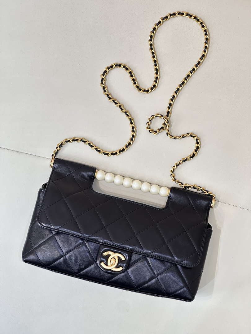 Chanel AS5390 25P Limited Edition Pearl Handle Flap Bag Black Lambskin - Default Title - View 16