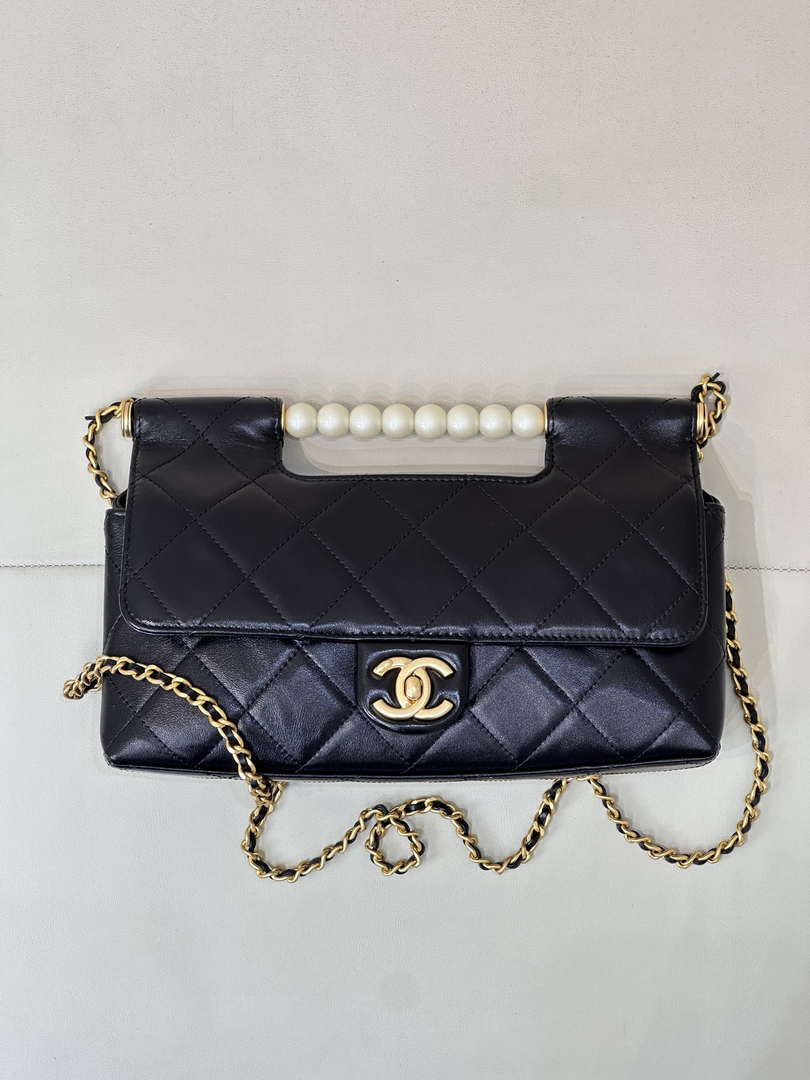 Chanel AS5390 25P Limited Edition Pearl Handle Flap Bag Black Lambskin - Default Title - View 17