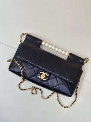 Chanel AS5390 25P Limited Edition Pearl Handle Flap Bag Black Lambskin - Default Title - View 18