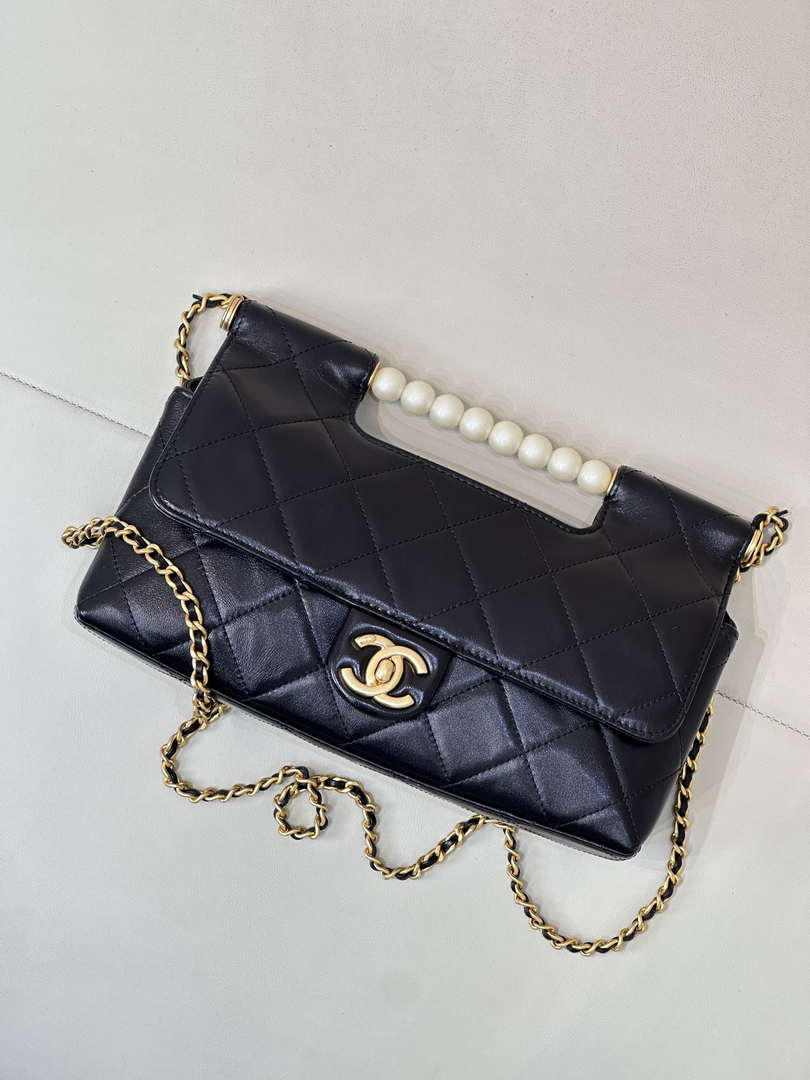 Chanel AS5390 25P Limited Edition Pearl Handle Flap Bag Black Lambskin - Default Title - View 18