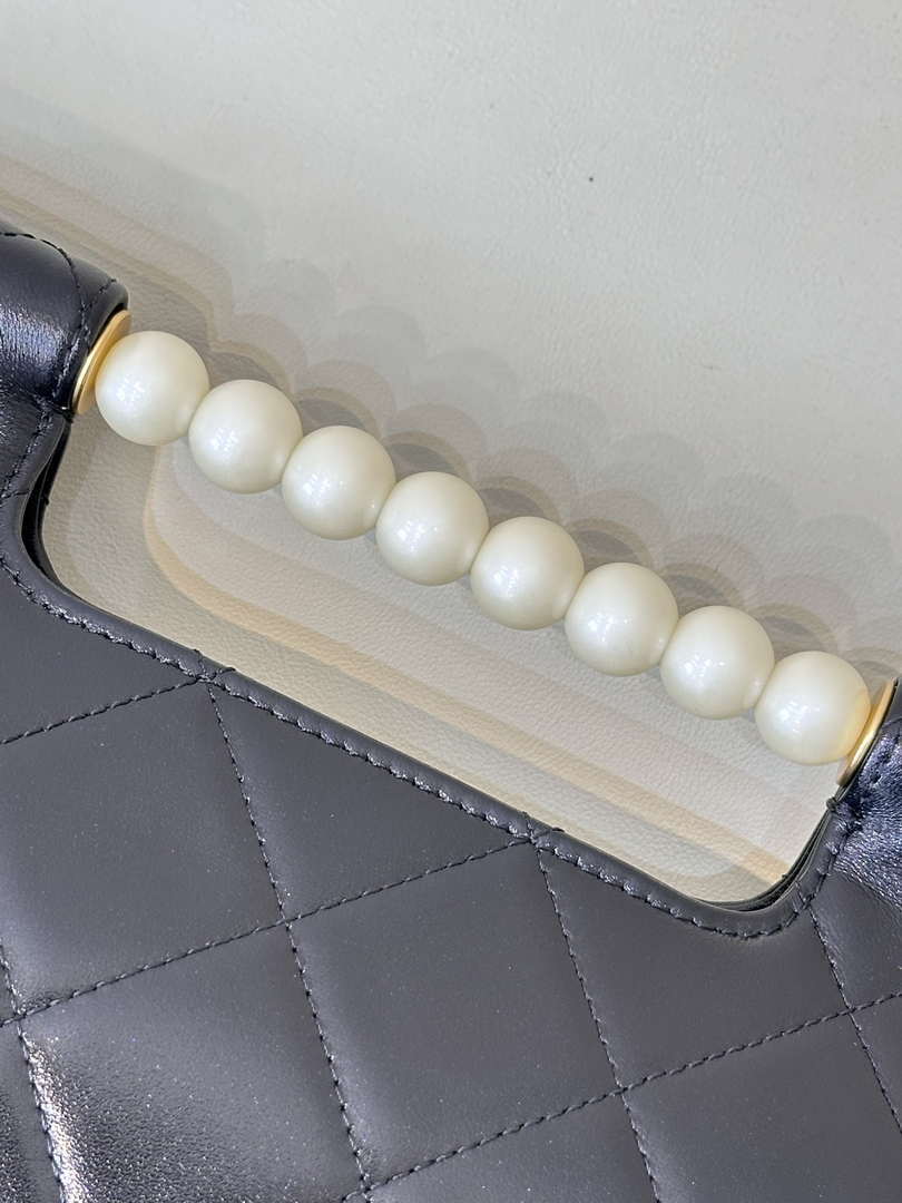 Chanel AS5390 25P Limited Edition Pearl Handle Flap Bag Black Lambskin