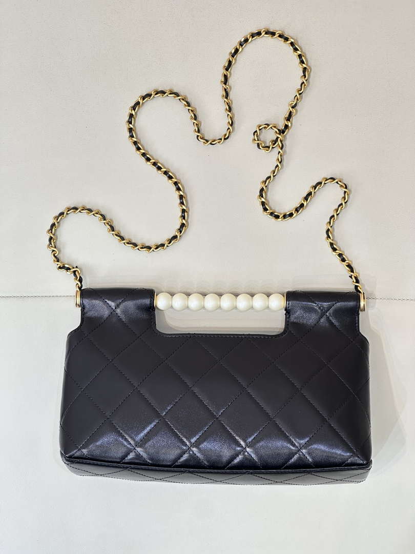 Chanel AS5390 25P Limited Edition Pearl Handle Flap Bag Black Lambskin