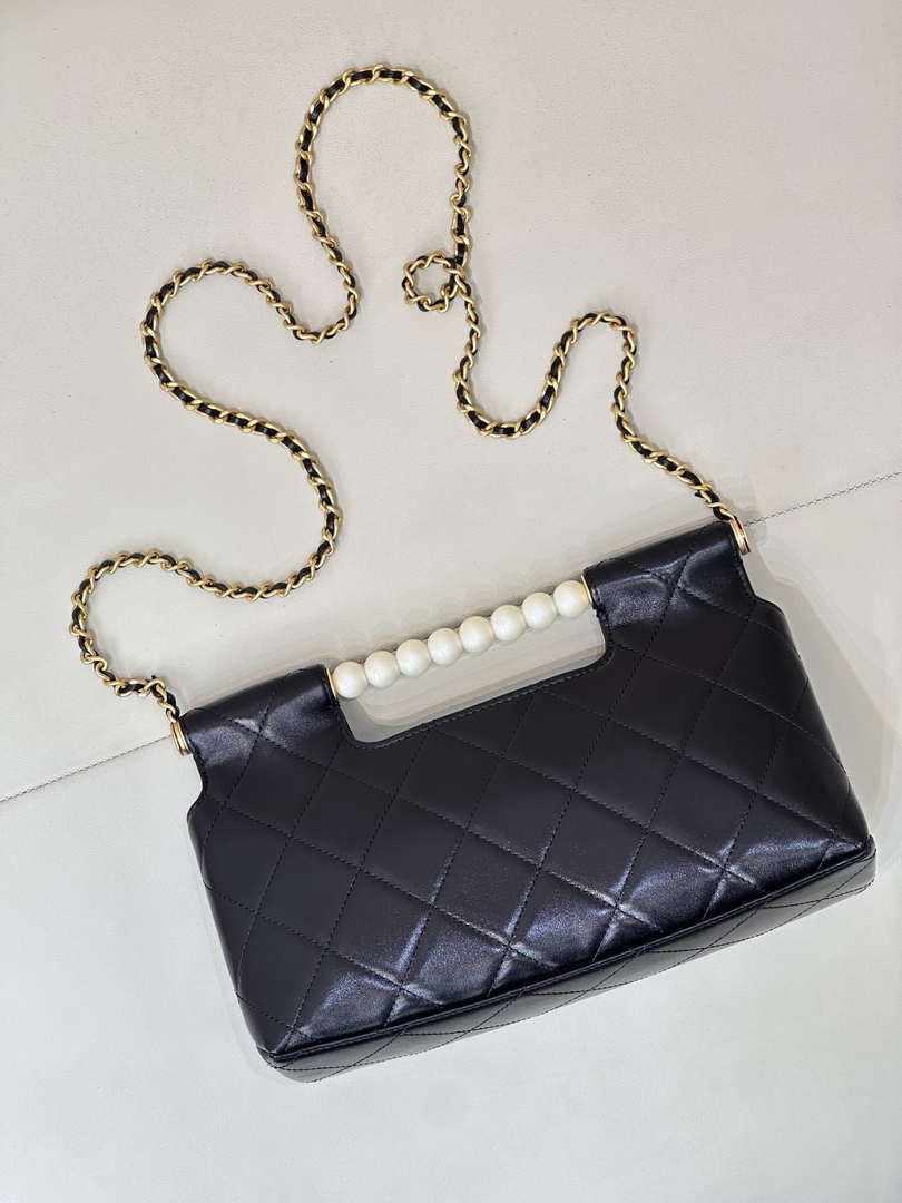 Chanel AS5390 25P Limited Edition Pearl Handle Flap Bag Black Lambskin