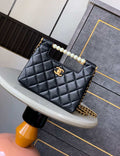 Chanel AS5413 25P Limited Edition Pearl Small Tote  Bag Black Lambskin