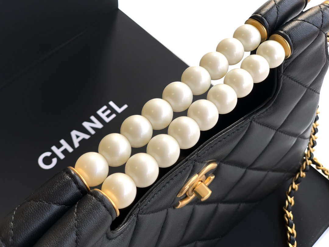Chanel AS5413 25P Limited Edition Pearl Small Tote  Bag Black Lambskin