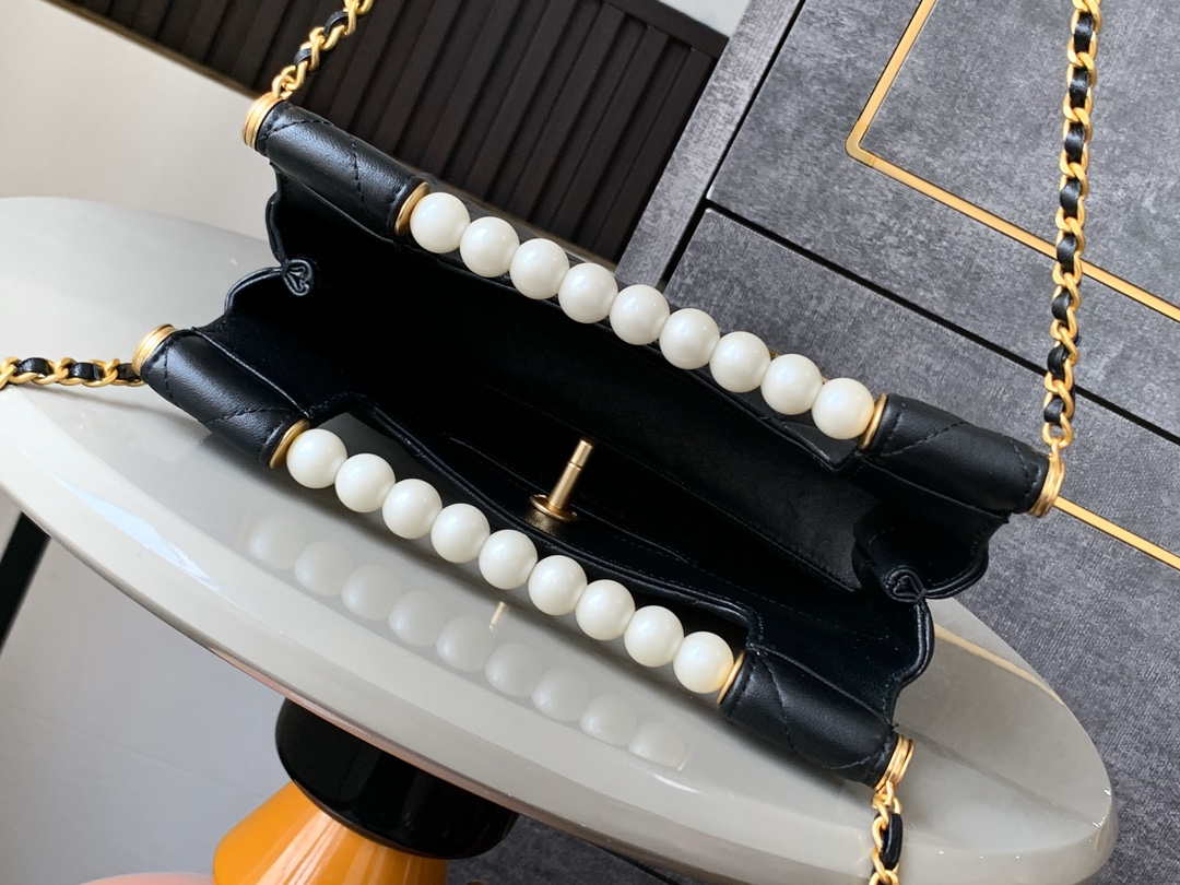 Chanel AS5413 25P Limited Edition Pearl Small Tote  Bag Black Lambskin - Default Title - View 9