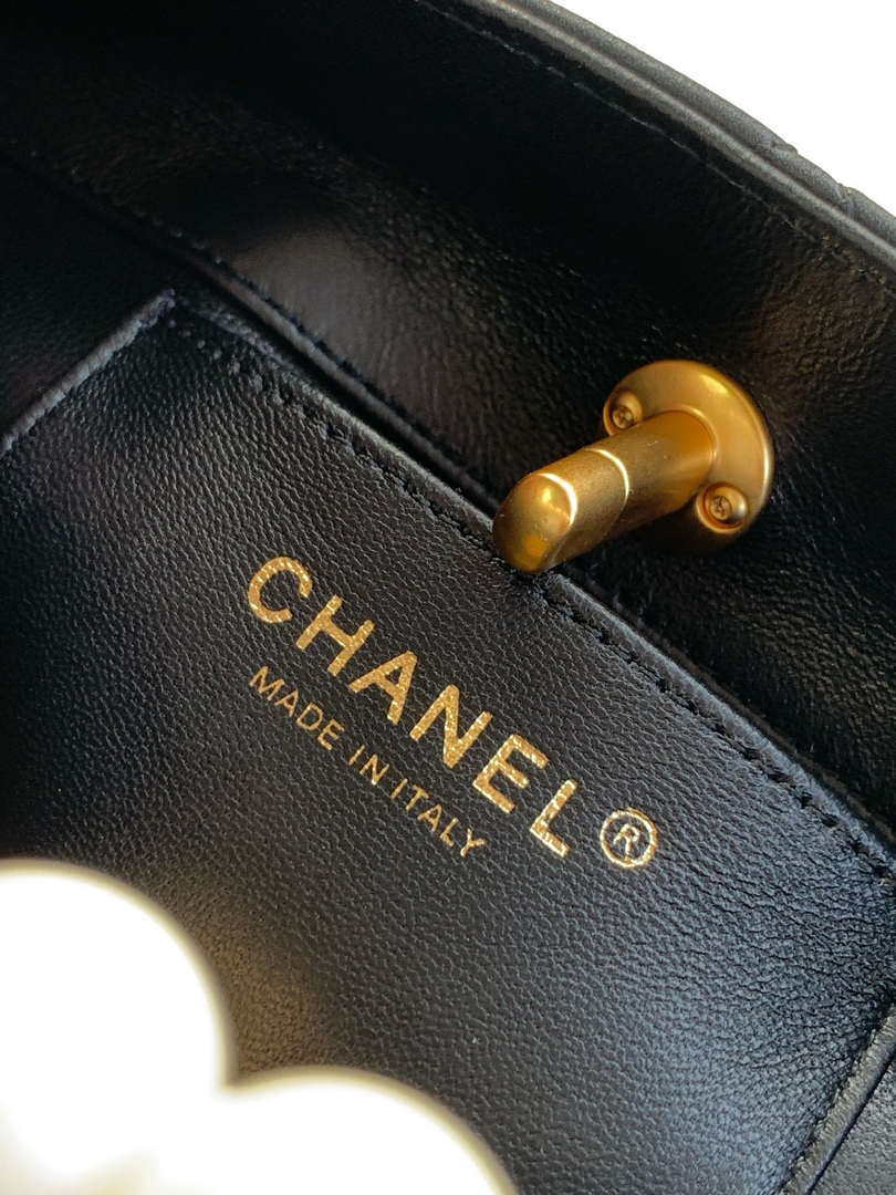 Chanel AS5413 25P Limited Edition Pearl Small Tote  Bag Black Lambskin