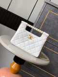 Chanel AS5413 25P Limited Edition Pearl Small Tote  Bag White Lambskin