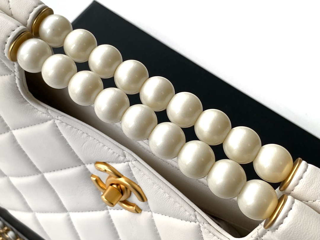 Chanel AS5413 25P Limited Edition Pearl Small Tote  Bag White Lambskin