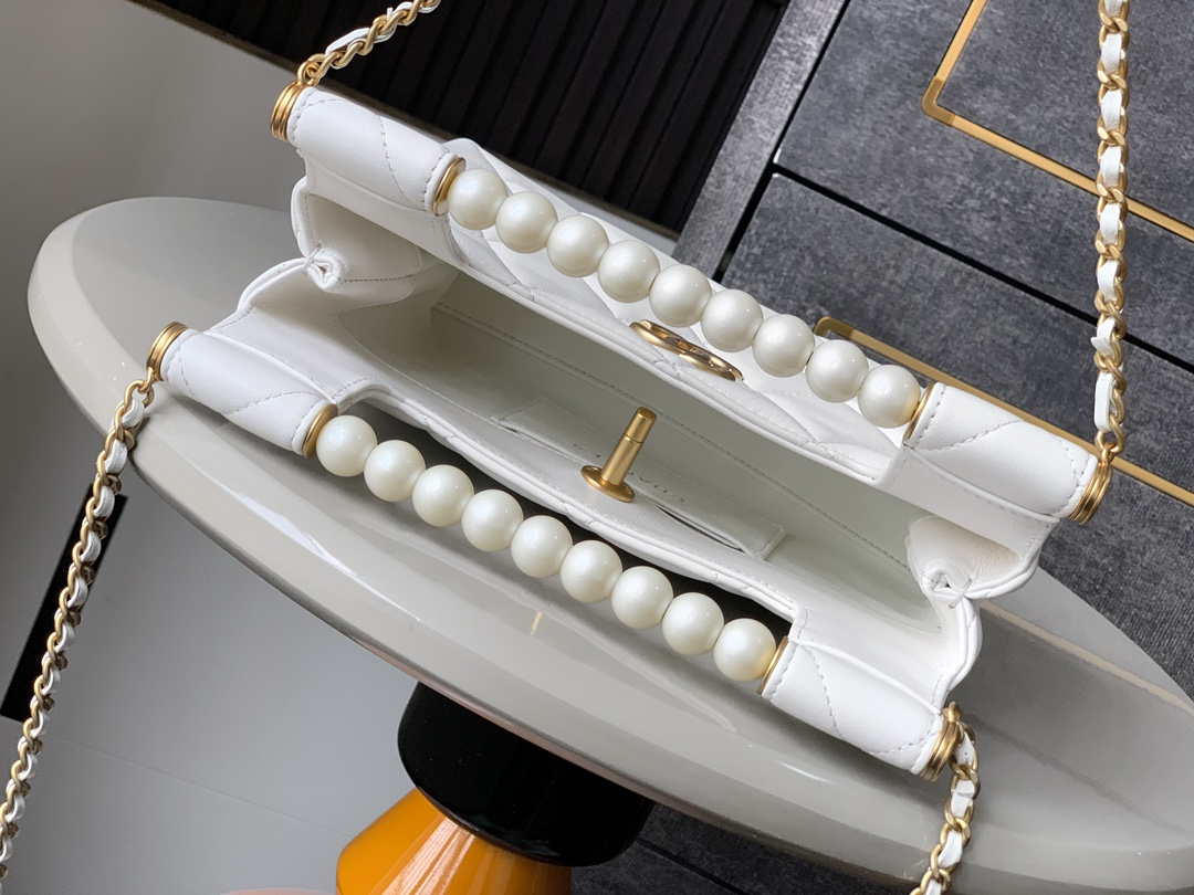 Chanel AS5413 25P Limited Edition Pearl Small Tote  Bag White Lambskin