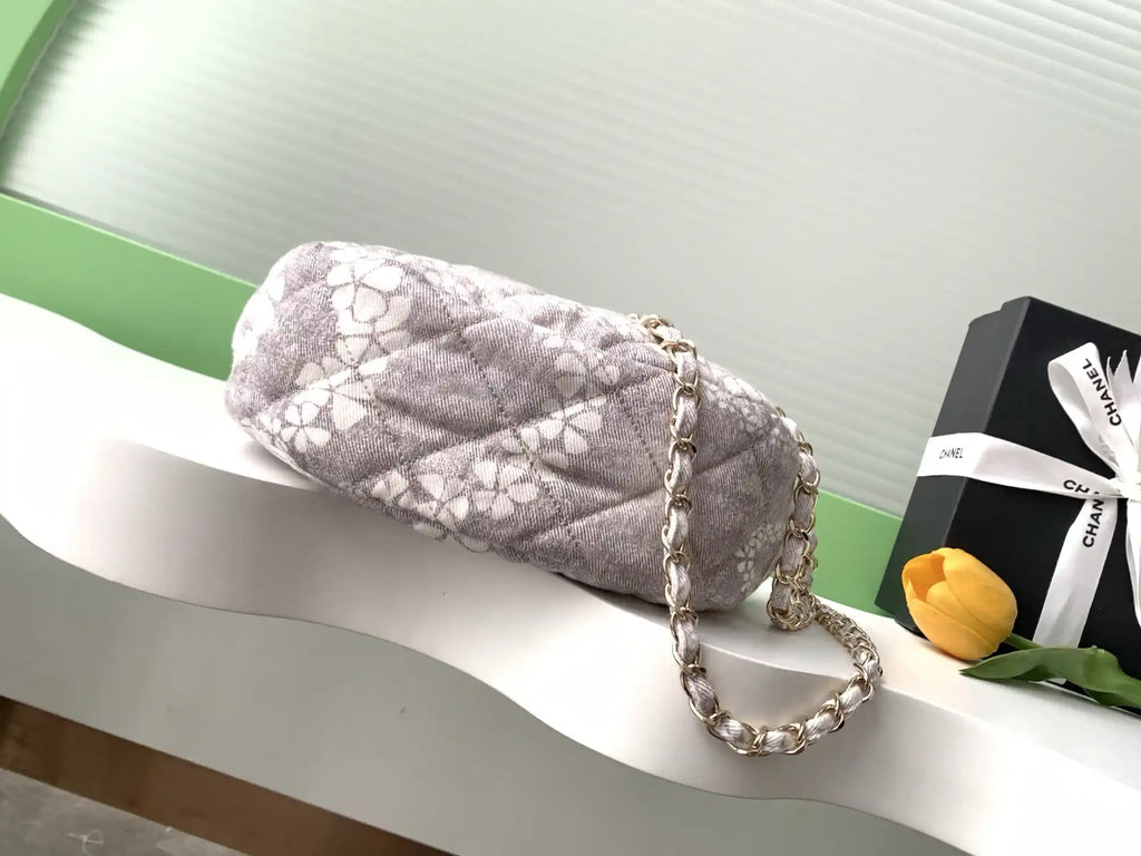 Chanel AS5431 Large Hobo Bag Printed Denim Gray & White