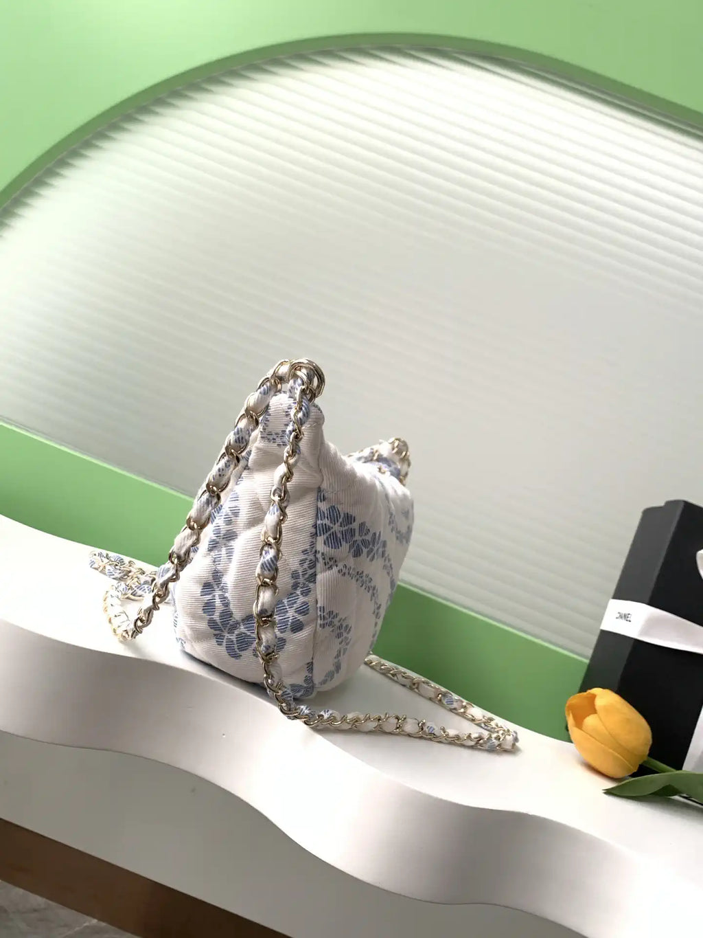 Chanel AS5431 Large Hobo Bag Printed Denim Light Blue & White