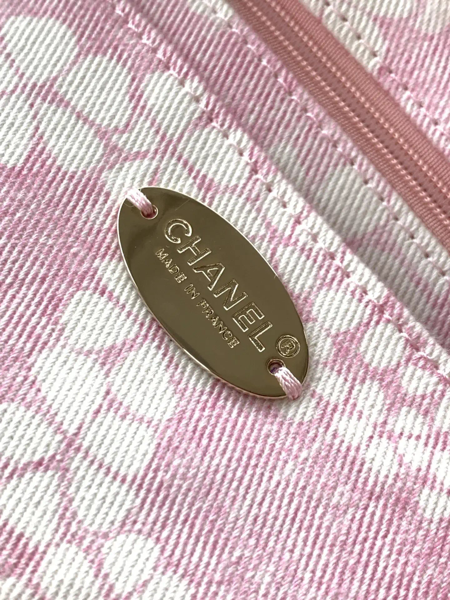 Chanel AS5431 Large Hobo Bag Printed Denim Light Pink & White