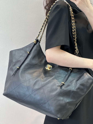Chanel AS5463 25SS Maxi Shopping Bag  Calfskin & Gold-Tone Metal  Black - Default Title - View 3