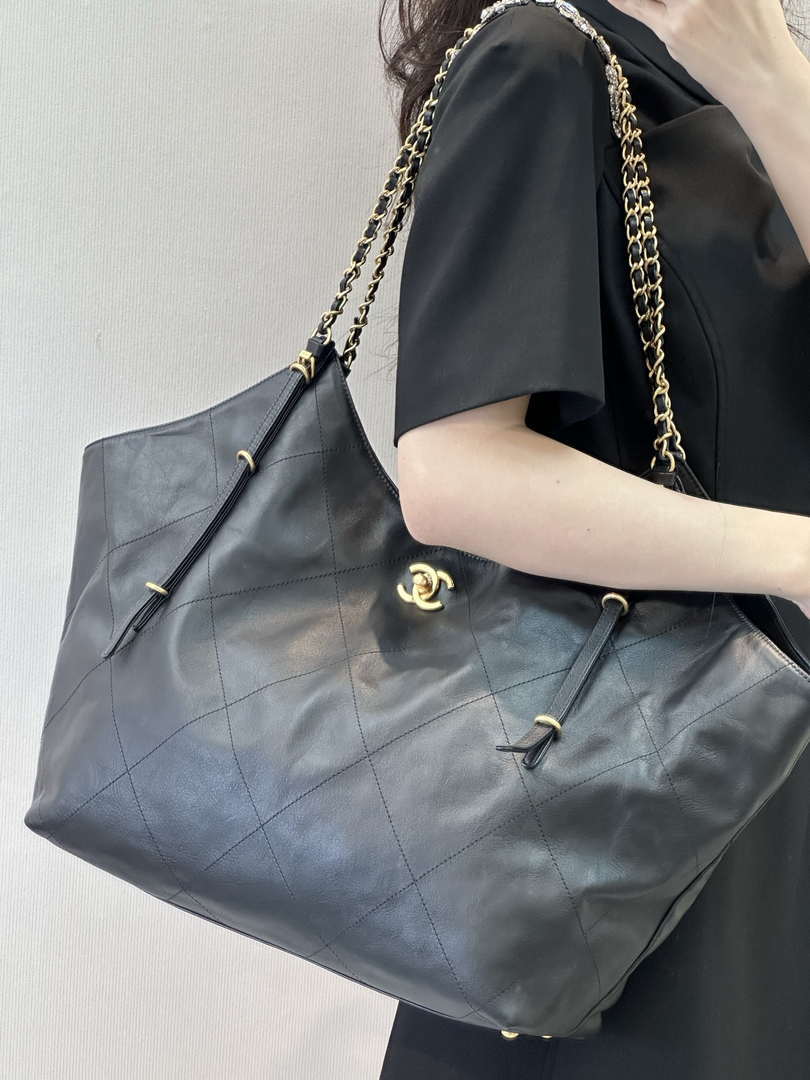 Chanel AS5463 25SS Maxi Shopping Bag  Calfskin & Gold-Tone Metal  Black - Default Title - View 3