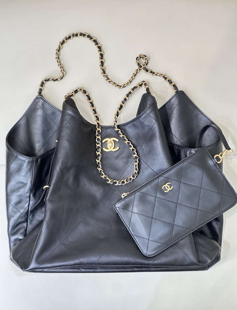 Chanel AS5463 25SS Maxi Shopping Bag  Calfskin & Gold-Tone Metal  Black - Default Title - View 11