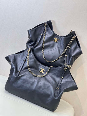 Chanel AS5463 25SS Maxi Shopping Bag  Calfskin & Gold-Tone Metal  Black - Default Title - View 17