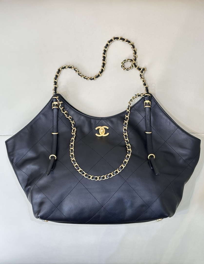 Chanel AS5466 25SS Large Shopping Bag  Calfskin & Gold-Tone Metal  Black