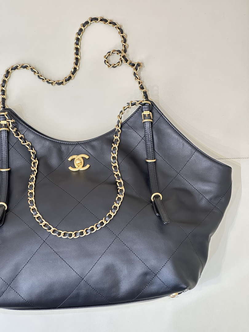 Chanel AS5466 25SS Large Shopping Bag  Calfskin & Gold-Tone Metal  Black