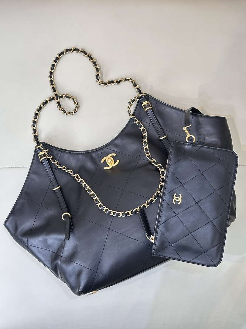 Chanel AS5466 25SS Large Shopping Bag  Calfskin & Gold-Tone Metal  Black