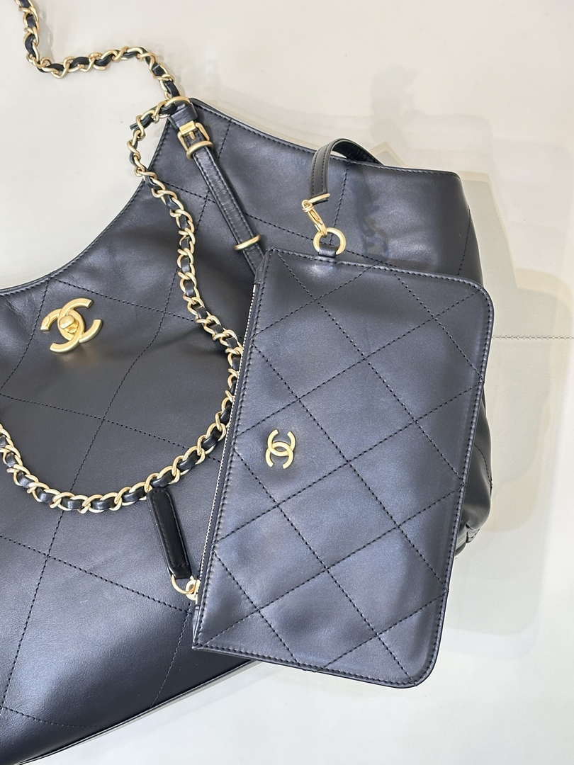 Chanel AS5466 25SS Large Shopping Bag  Calfskin & Gold-Tone Metal  Black