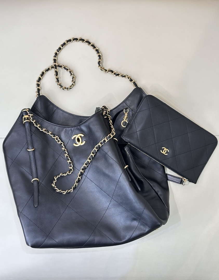 Chanel AS5466 25SS Large Shopping Bag  Calfskin & Gold-Tone Metal  Black