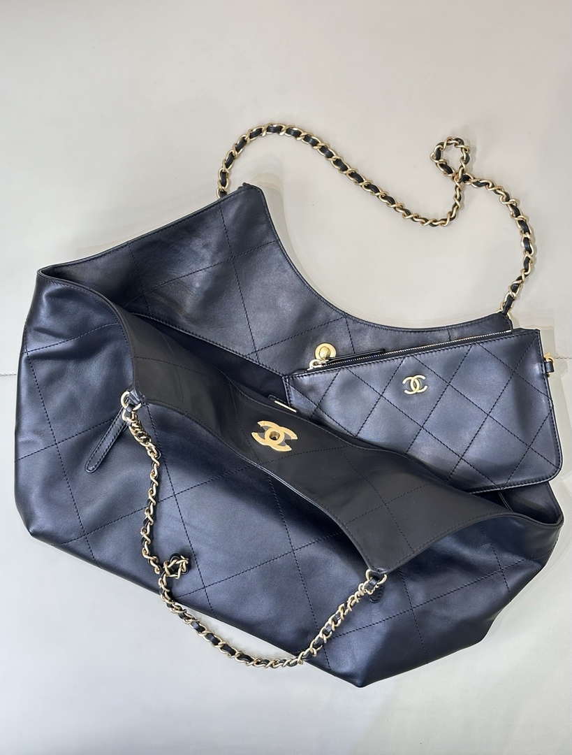 Chanel AS5466 25SS Large Shopping Bag  Calfskin & Gold-Tone Metal  Black - Default Title - View 9