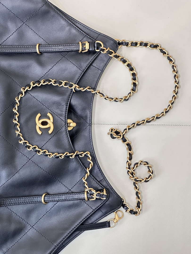 Chanel AS5466 25SS Large Shopping Bag  Calfskin & Gold-Tone Metal  Black - Default Title - View 13