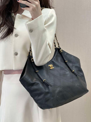 Chanel AS5466 25SS Large Shopping Bag  Calfskin & Gold-Tone Metal  Black - Default Title - View 2