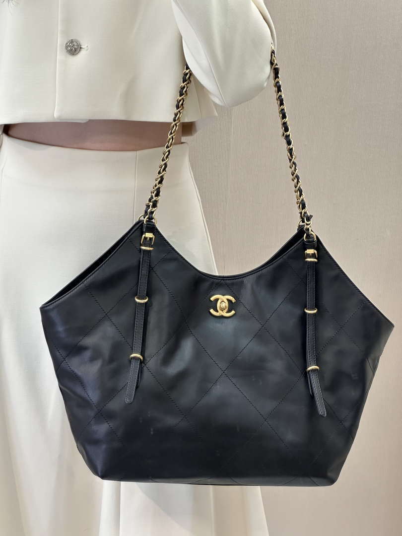 Chanel AS5466 25SS Large Shopping Bag  Calfskin & Gold-Tone Metal  Black - Default Title - View 3