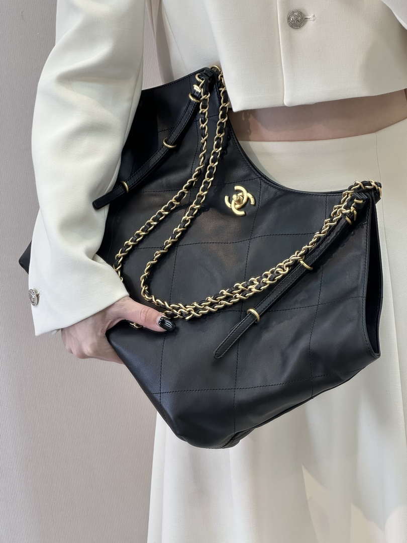 Chanel AS5466 25SS Large Shopping Bag  Calfskin & Gold-Tone Metal  Black