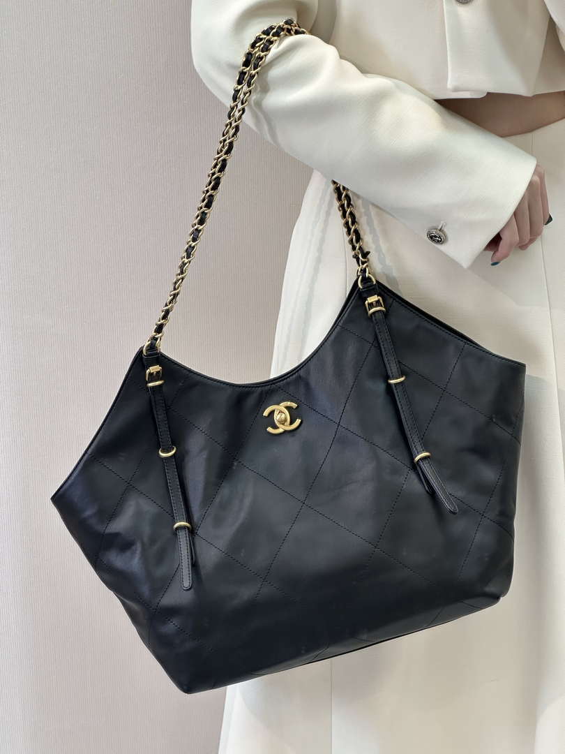 Chanel AS5466 25SS Large Shopping Bag  Calfskin & Gold-Tone Metal  Black