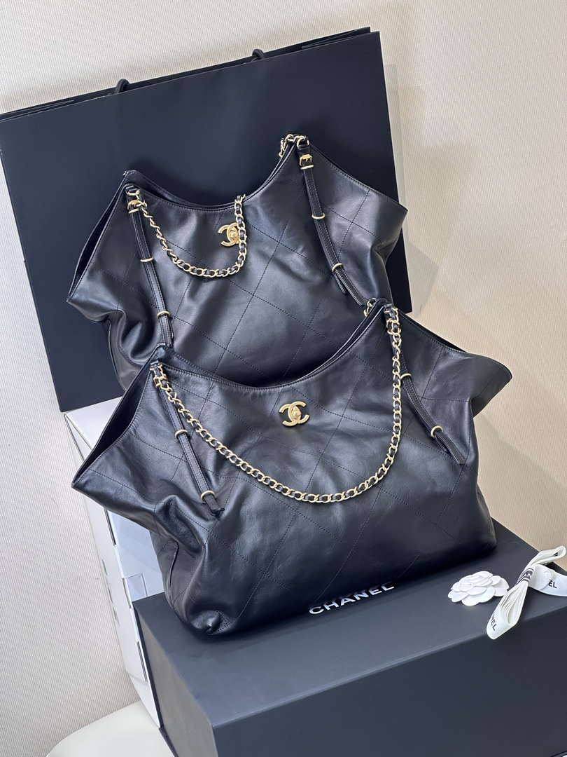 Chanel AS5466 25SS Large Shopping Bag  Calfskin & Gold-Tone Metal  Black