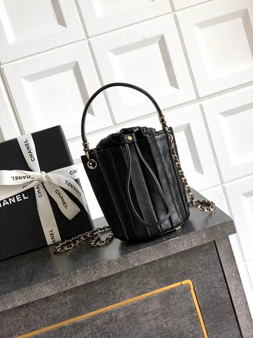 Chanel AS5486 Mini Bucket Bag Lambskin & Gold-Tone Metal Black