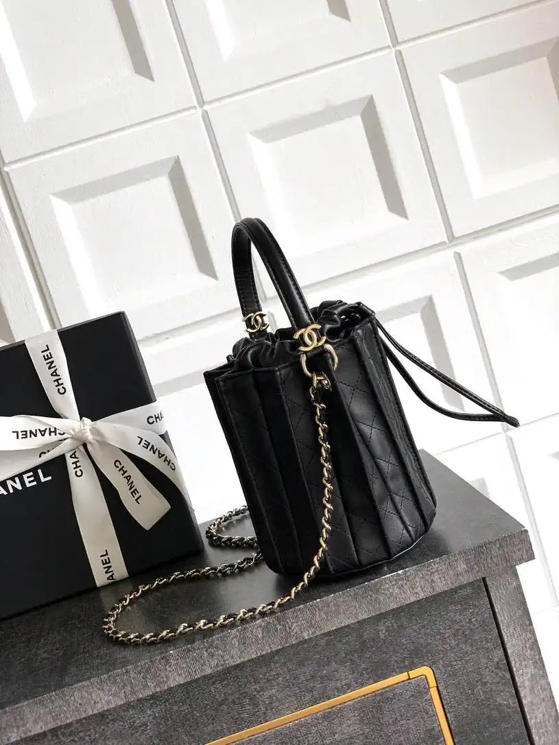 Chanel AS5486 Mini Bucket Bag Lambskin & Gold-Tone Metal Black
