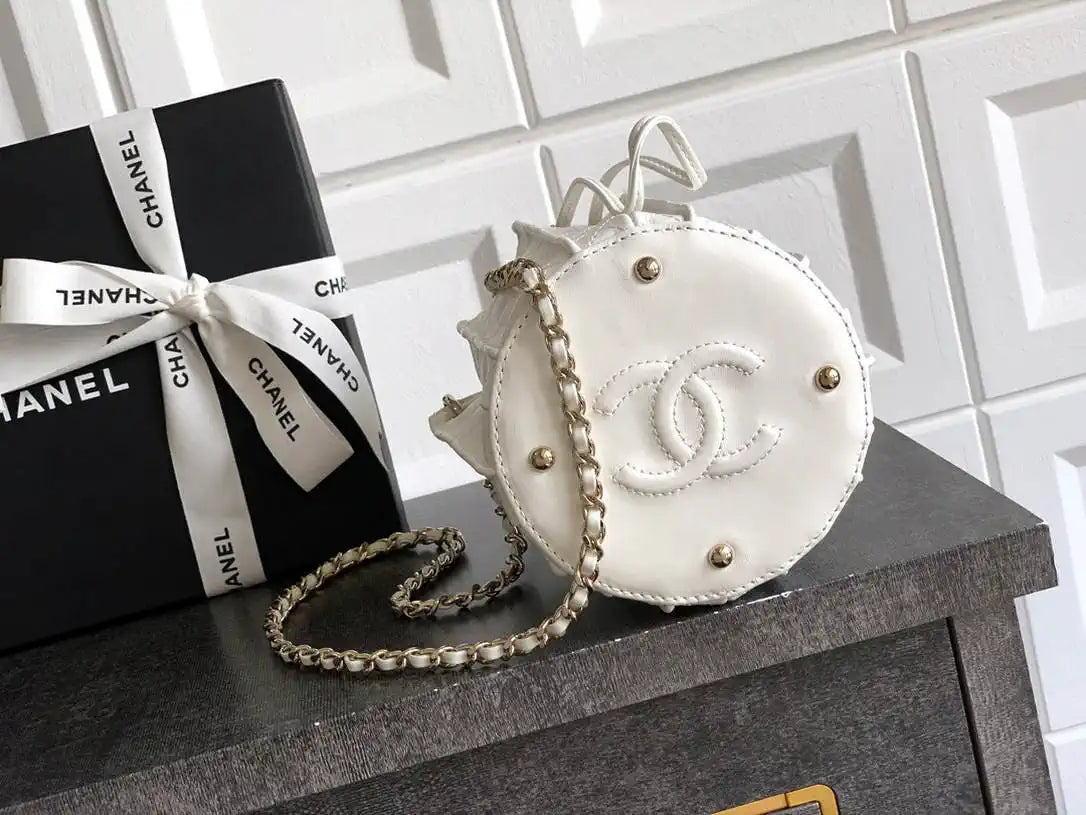 Chanel AS5486 Mini Bucket Bag Lambskin & Gold-Tone Metal White