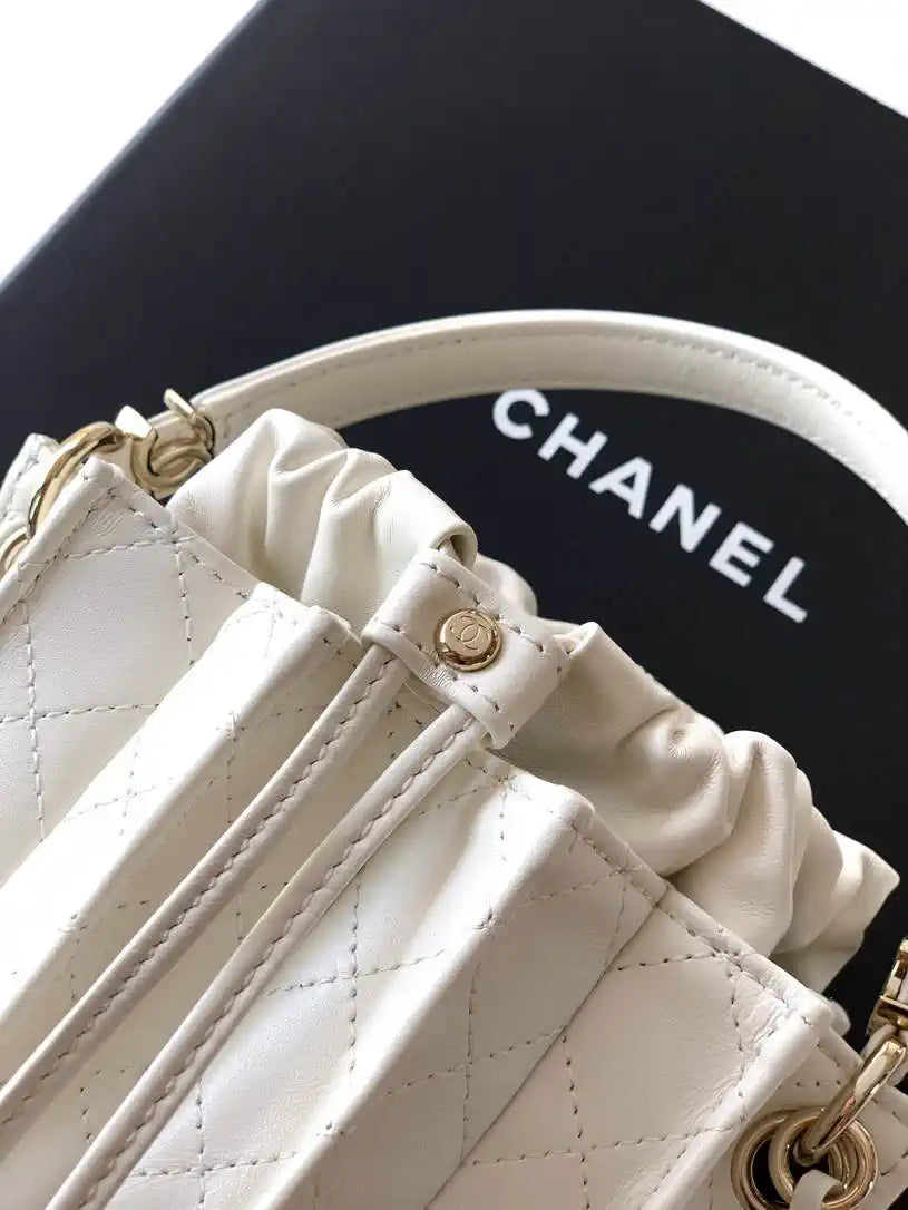Chanel AS5486 Mini Bucket Bag Lambskin & Gold-Tone Metal White