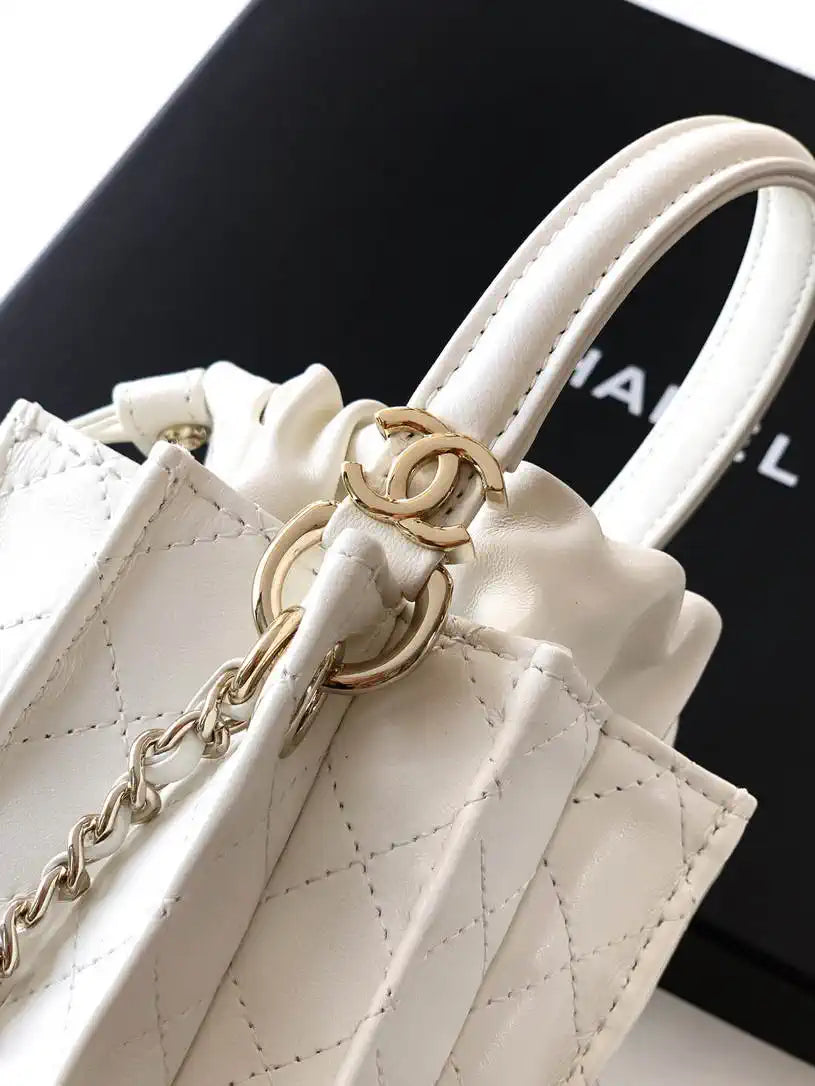 Chanel AS5486 Mini Bucket Bag Lambskin & Gold-Tone Metal White