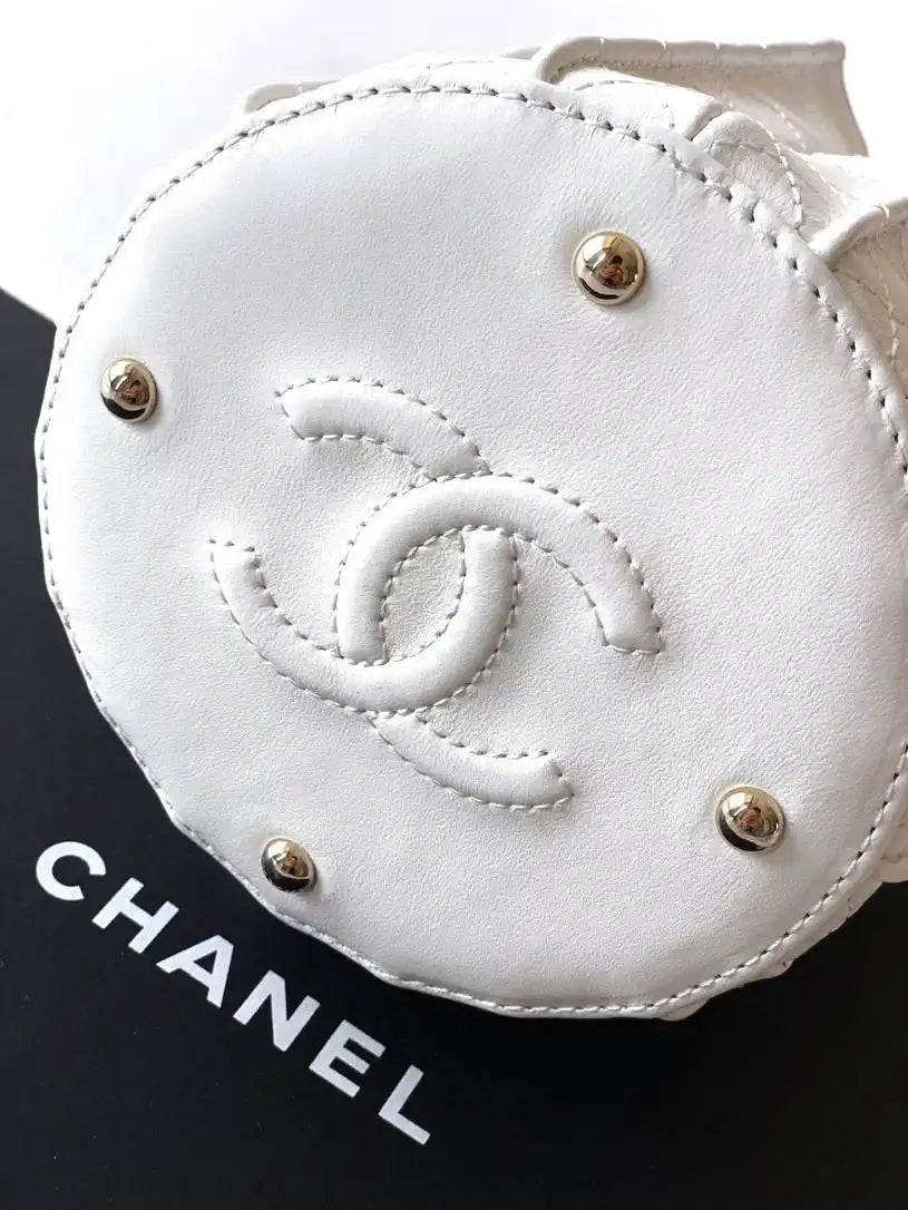 Chanel AS5486 Mini Bucket Bag Lambskin & Gold-Tone Metal White