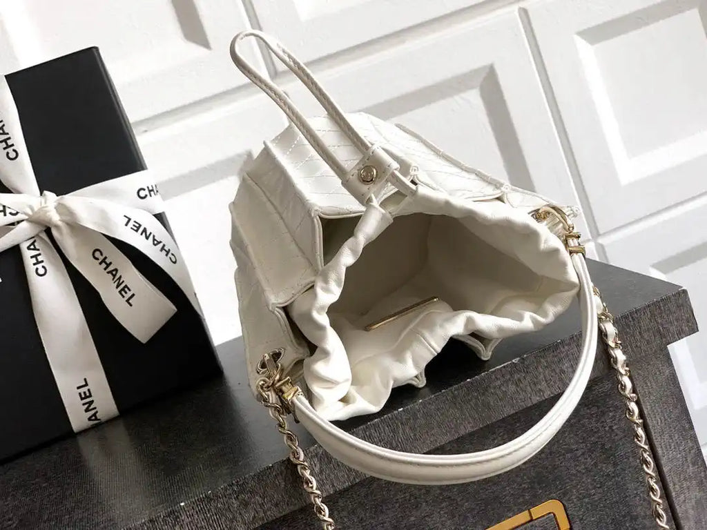 Chanel AS5486 Mini Bucket Bag Lambskin & Gold-Tone Metal White