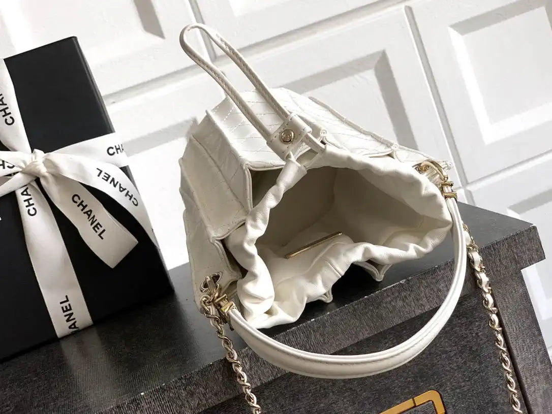 Chanel AS5486 Mini Bucket Bag Lambskin & Gold-Tone Metal White