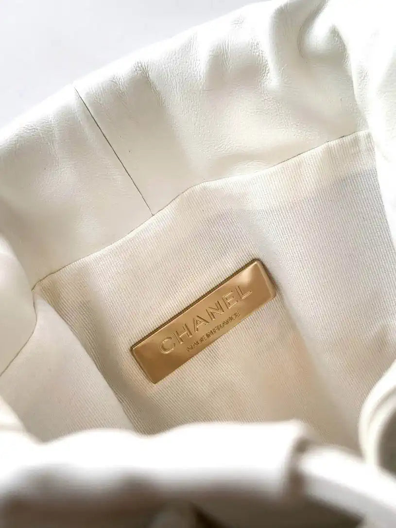 Chanel AS5486 Mini Bucket Bag Lambskin & Gold-Tone Metal White