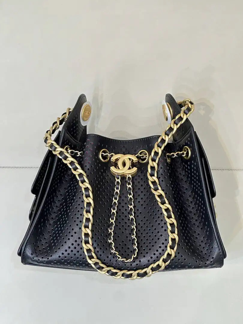 Chanel  AS5631 25 Mini Handbag  Perforated Calfskin & Gold-Tone Metal Black - Default Title - View 3
