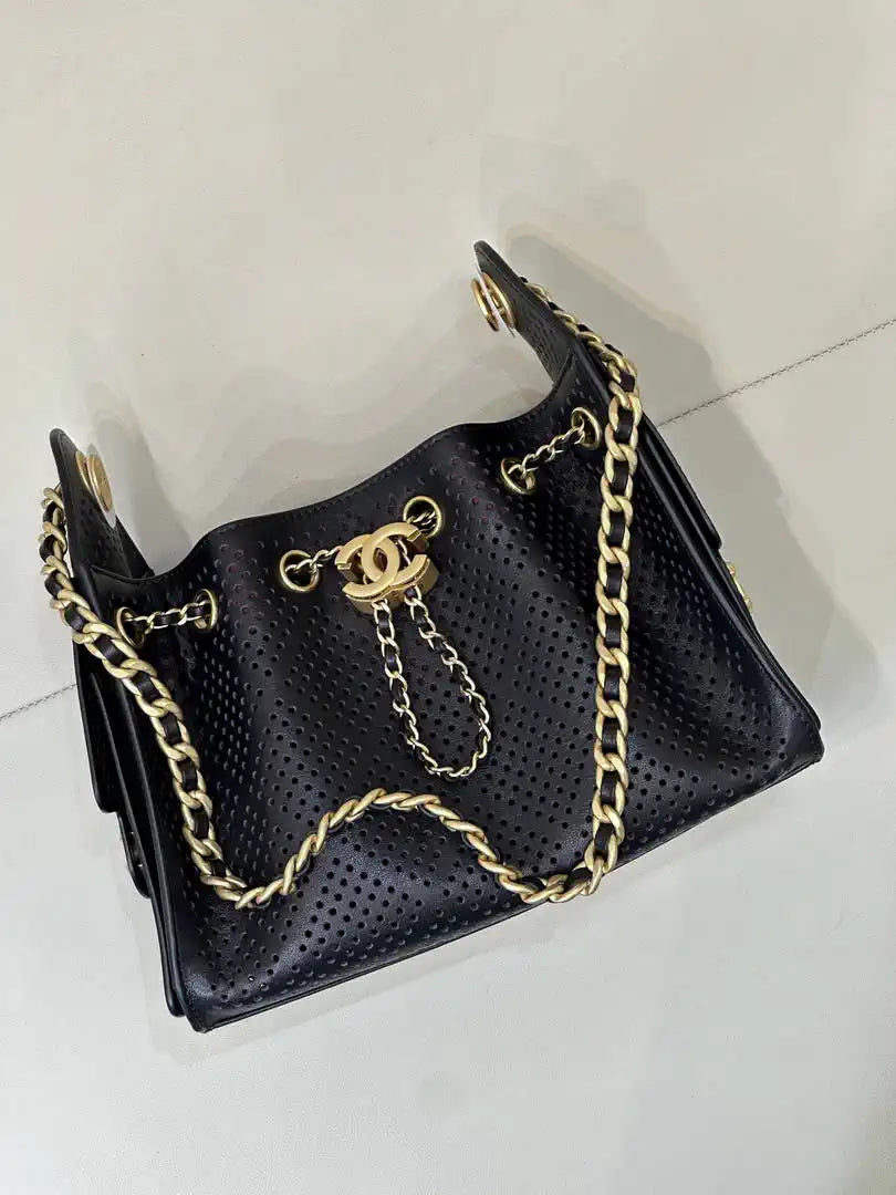 Chanel  AS5631 25 Mini Handbag  Perforated Calfskin & Gold-Tone Metal Black - Default Title - View 5