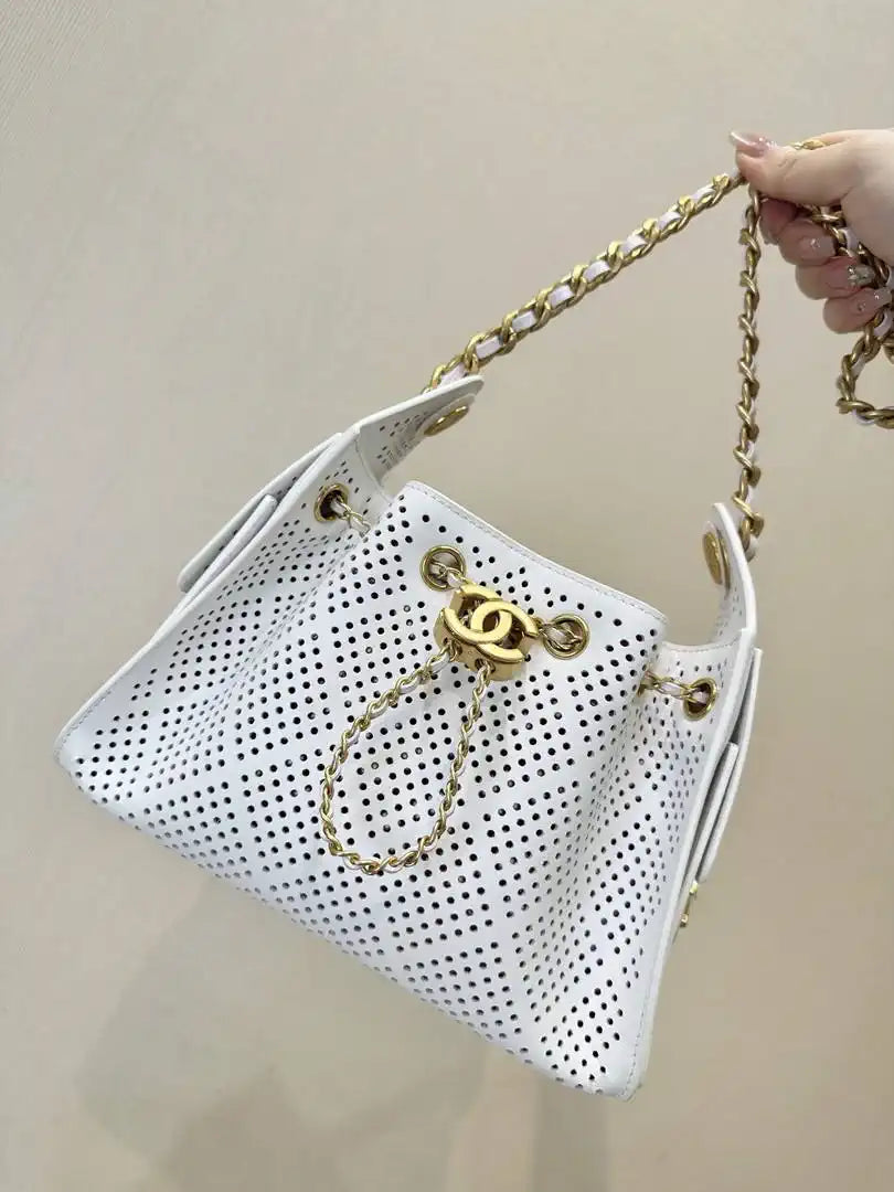 Chanel  AS5631 25 Mini Handbag  Perforated Calfskin & Gold-Tone Metal  White - Default Title - View 1