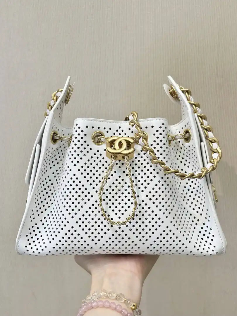 Chanel  AS5631 25 Mini Handbag  Perforated Calfskin & Gold-Tone Metal  White - Default Title - View 2