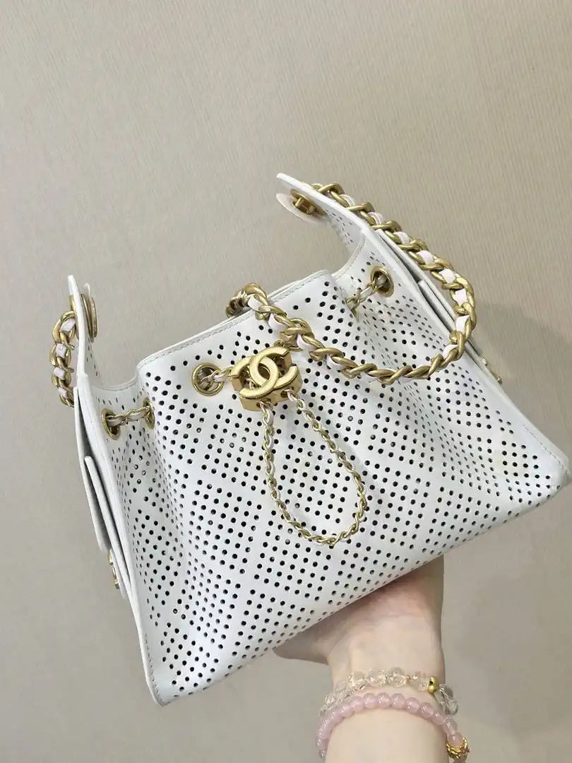 Chanel  AS5631 25 Mini Handbag  Perforated Calfskin & Gold-Tone Metal  White - Default Title - View 3